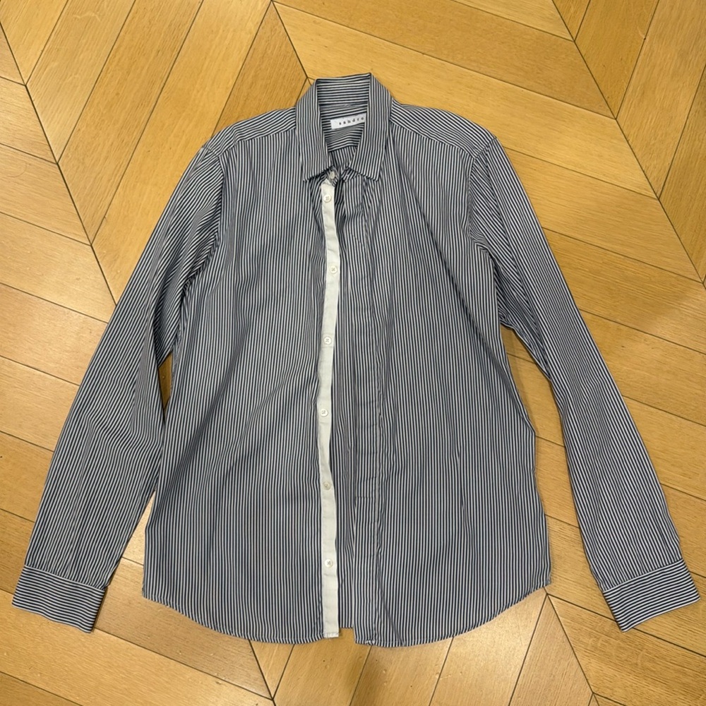 Sandro Paris men's blue white striped button down shirt